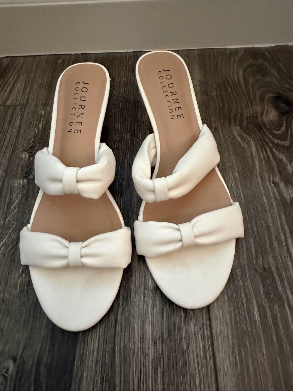 Journee Collection White Double Bow Slide Mules